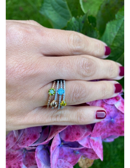 MARSEILLE 18K rose & white gold diamonds fancy green ring.