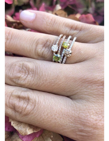 MARSEILLE 18K rose & white gold diamonds fancy green ring.