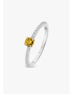 Anillo MARSEILLE en oro blanco y amarillo de 18K con diamantes talla brillante y diamante central fancy Yellow