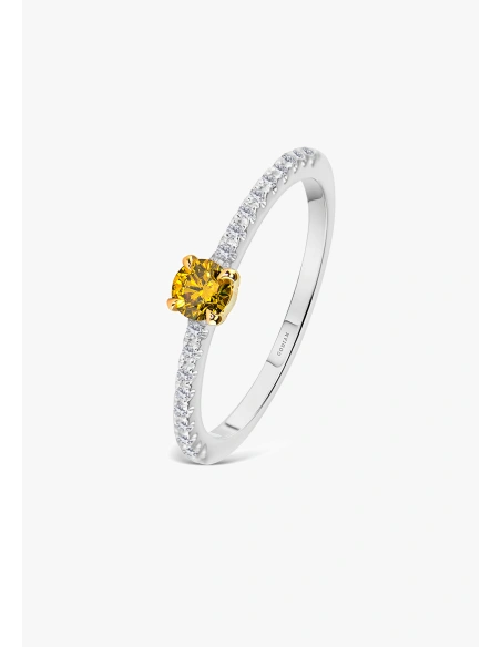 MARSEILLE 18K white & yellow gold with brilliant cut diamonds and central fancy Yellow diamond ring