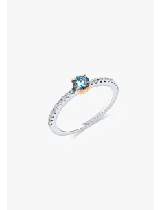 Anillo MARSEILLE en oro blanco y rosa de 18K con diamantes talla brillante y diamante central fancy Blue