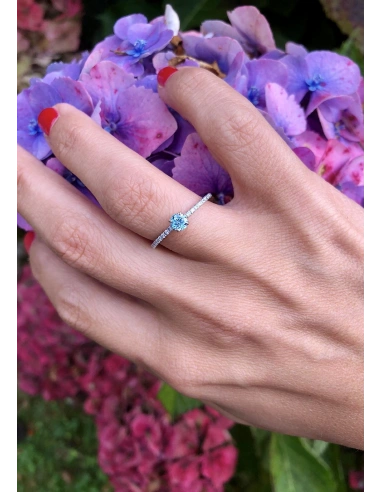 MARSEILLE 18K white & rose gold diamonds fancy blue ring.