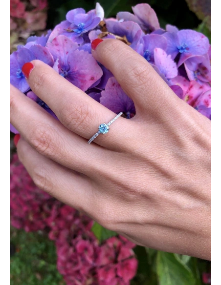 MARSEILLE 18K white & rose gold diamonds fancy blue ring.