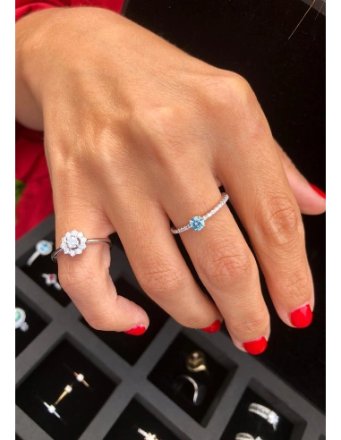 MARSEILLE 18K white & rose gold diamonds fancy blue ring.