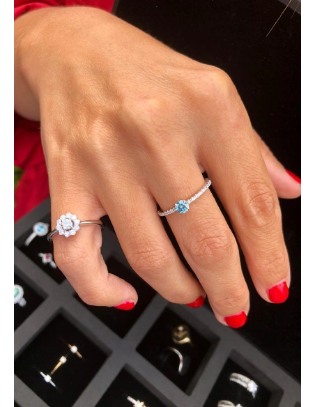 MARSEILLE 18K white & rose gold diamonds fancy blue ring.