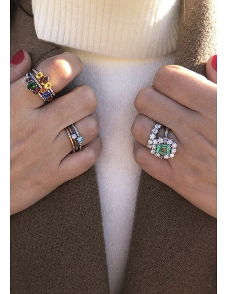 Bague MARSEILLE en or blanc et rose 18K avec diamant Blue.