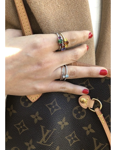 Anillo MARSEILLE en oro blanco & rosa de 18K con diamante Blue|Anillos de Compromiso|Godiam Alta Joyería