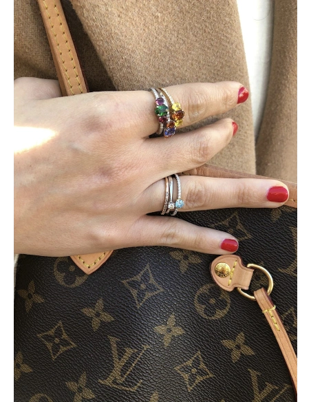 Anillo MARSEILLE en oro blanco & rosa de 18K con diamante Blue|Anillos de Compromiso|Godiam Alta Joyería