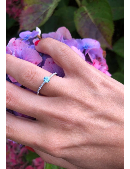 MARSEILLE 18K white & rose gold diamonds fancy blue ring.