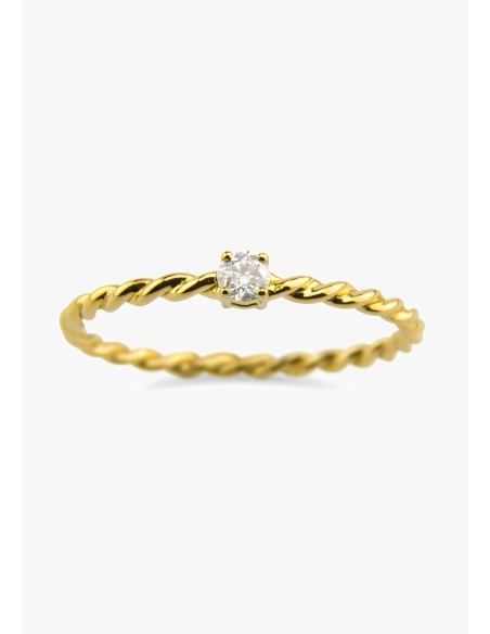Anillo solitario TWISTY en oro amarillo de 18K con diamante talla brillante