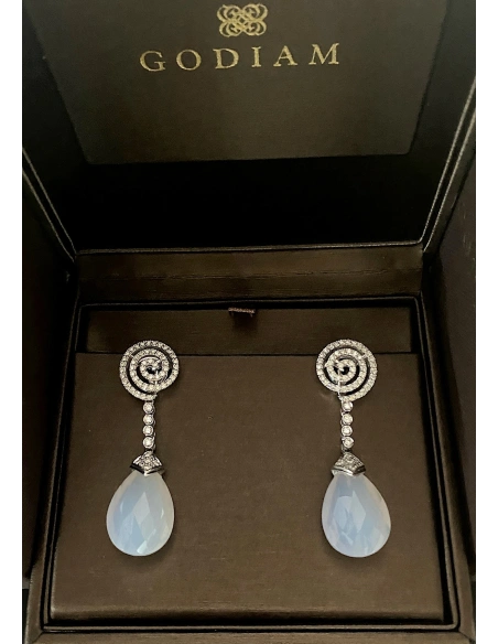 Pendientes LUNA en oro blanco de 18K con diamantes y calcedonias|Pendientes con Otras Gemas Naturales|Godiam Alta Joyería