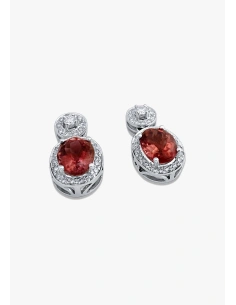 AURORA 18K white gold earrings with brilliant cut diamonds halo and oval cut rubellites 2