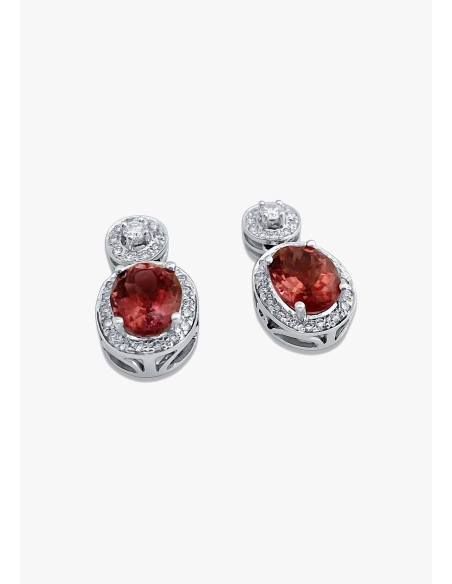 Pendientes AURORA en oro blanco 18K con halo de diamantes y rubelitas|Inicio|Godiam Alta Joyería