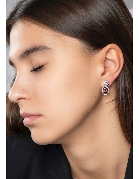 Pendientes AURORA en oro blanco 18K con halo de diamantes y rubelitas|Inicio|Godiam Alta Joyería