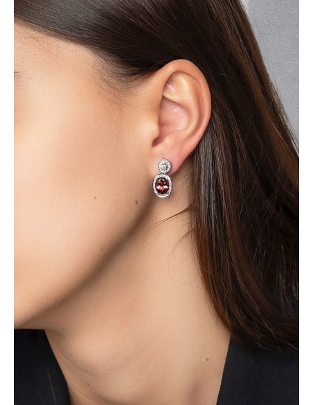 Pendientes AURORA en oro blanco 18K con halo de diamantes y rubelitas|Inicio|Godiam Alta Joyería