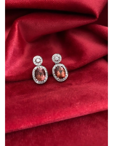 Pendientes AURORA en oro blanco 18K con halo de diamantes y rubelitas|Inicio|Godiam Alta Joyería