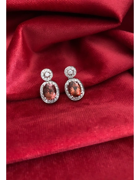 Pendientes AURORA en oro blanco 18K con halo de diamantes y rubelitas|Inicio|Godiam Alta Joyería