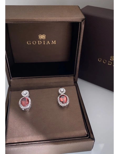Pendientes AURORA en oro blanco 18K con halo de diamantes y rubelitas|Inicio|Godiam Alta Joyería