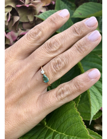 MIRAVELLE 18K yellow gold ring diamond & green tourmaline