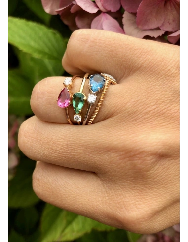 MIRAVELLE 18K yellow gold ring diamond & green tourmaline