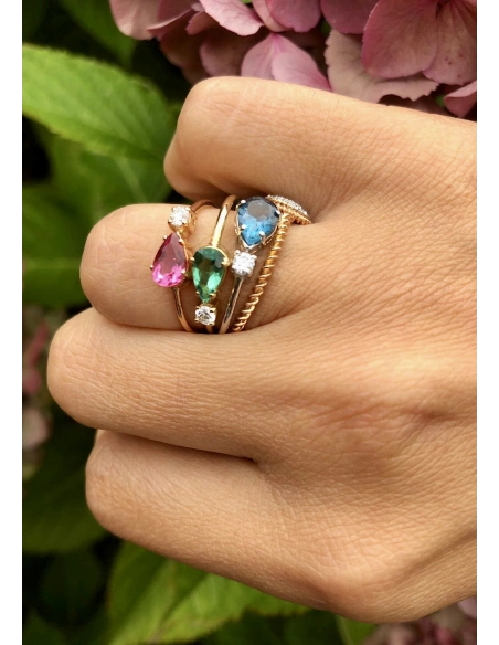 MIRAVELLE 18K yellow gold ring diamond & green tourmaline