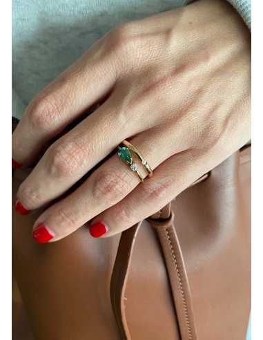 MIRAVELLE 18K yellow gold ring diamond & green tourmaline