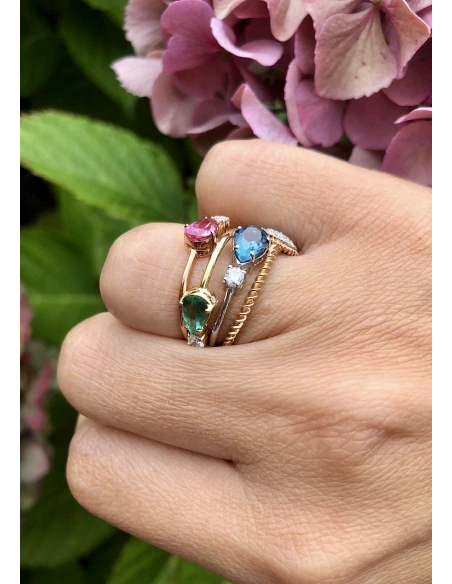 MIRAVELLE 18K white gold ring diamond & London Blue topaz