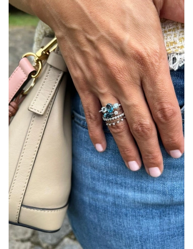 MIRAVELLE 18K white gold ring diamond & London Blue topaz