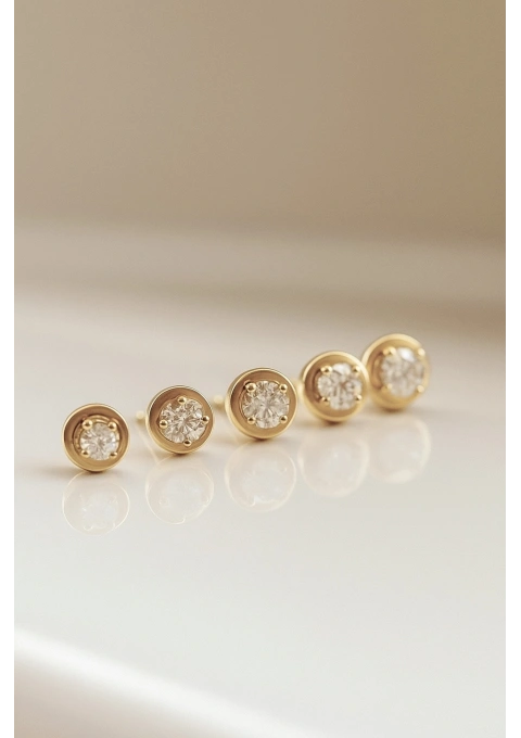 ZAHARA 18K yellow gold brilliant cut diamonds stud earrings.