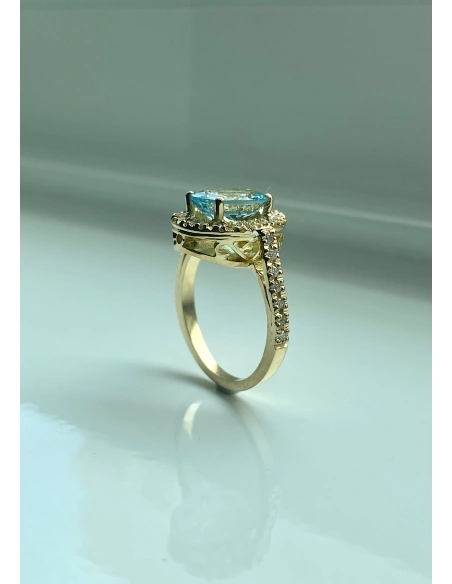 ELSA 18K yellow gold with diamonds and oval cut aquamarine halo ring
