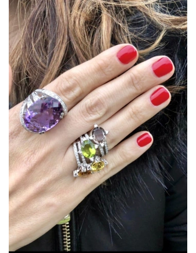 Anillo MERMAID en oro blanco 18K con diamantes, peridoto y cuarzo fumée|Anillos de Diamantes|Godiam Alta Joyería
