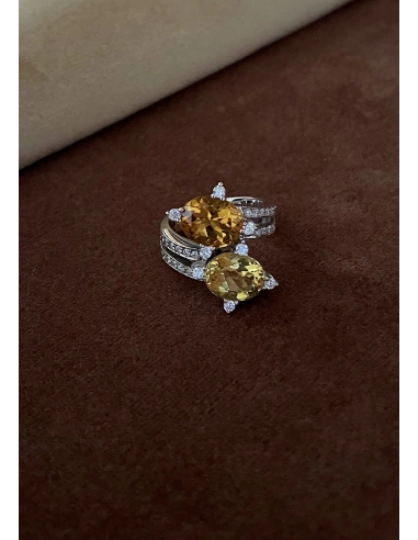 Anillo MERMAID en oro blanco 18K con diamantes, peridoto y cuarzo fumée|Anillos de Diamantes|Godiam Alta Joyería