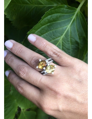 Anillo MERMAID en oro blanco 18K con diamantes, peridoto y cuarzo fumée|Anillos de Diamantes|Godiam Alta Joyería