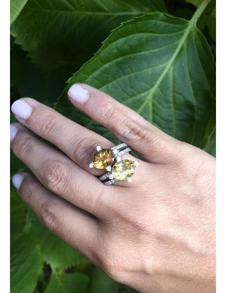 Anillo MERMAID en oro blanco 18K con diamantes, peridoto y cuarzo fumée|Anillos de Diamantes|Godiam Alta Joyería