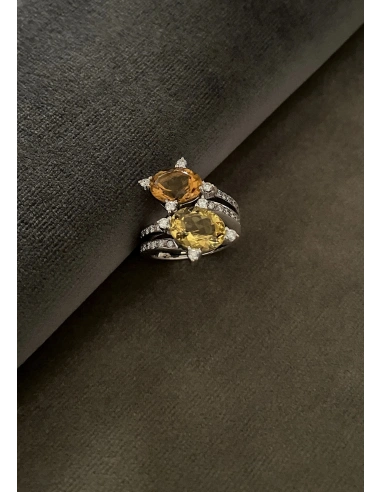 Anillo MERMAID en oro blanco 18K con diamantes, peridoto y cuarzo fumée|Anillos de Diamantes|Godiam Alta Joyería