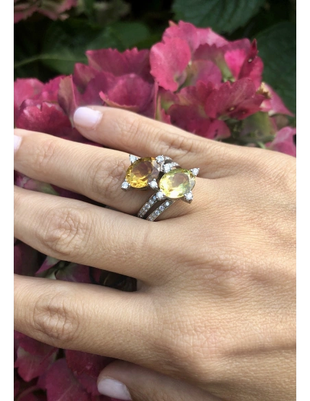Anillo MERMAID en oro blanco 18K con diamantes, peridoto y cuarzo fumée|Anillos de Diamantes|Godiam Alta Joyería