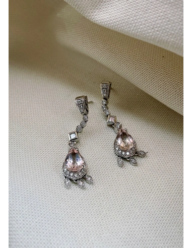 Pendientes ROSÉE CASCADE en oro blanco de 18K con diamantes y morganitas|Pendientes con Otras Gemas Naturales|Godiam Alta Joyería