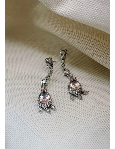 Brincos ROSÉE CASCADE ouro branco 18K diamantes e morganitas