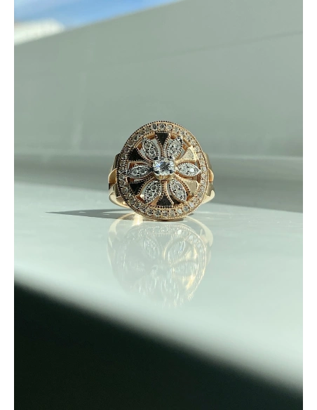 Anel DUOMO vintage ouro rosa e branco 18K com diamantes.
