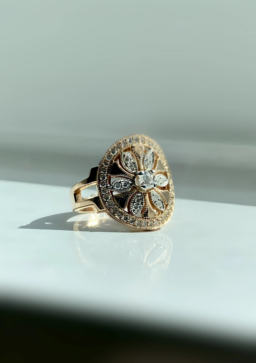 Anillo vintage DUOMO en oro rosa y blanco de 18K con diamantes|Anillos de Diamantes|Godiam Alta Joyería