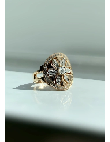 Bague vintage DUOMO en or rose et blanc 18K diamants.
