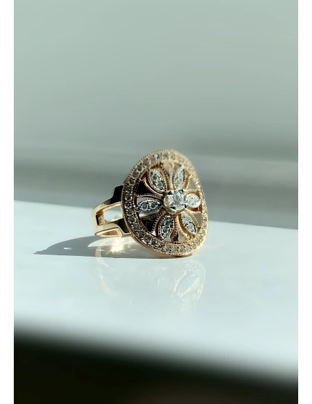 Anel DUOMO vintage ouro rosa e branco 18K com diamantes.