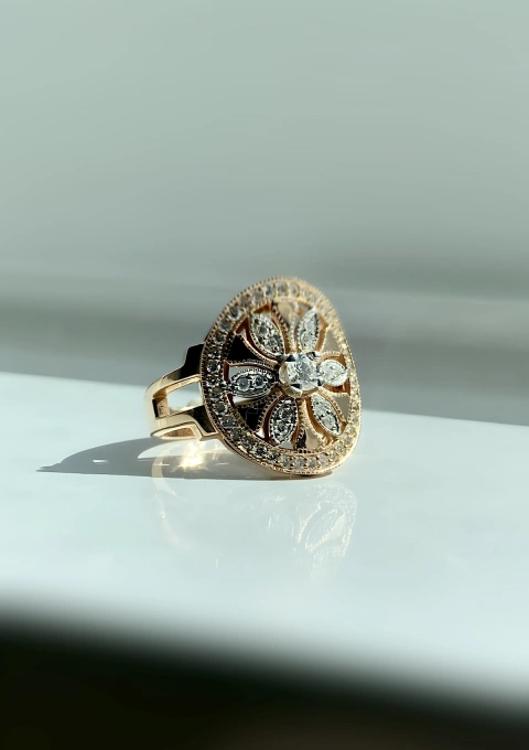 Anillo vintage DUOMO en oro rosa y blanco de 18K con diamantes|Anillos de Diamantes|Godiam Alta Joyería