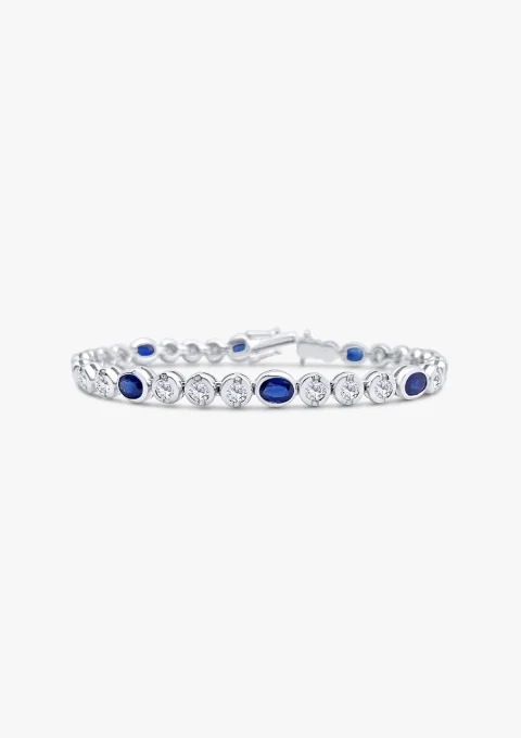 Bracelet rivière BLUE LUMIÈRE en or blanc 18K diamants et saphirs bleus