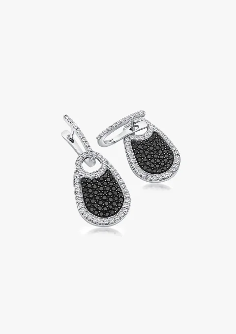 CELINE 18K white gold with brilliant cut black and white diamonds pave setting detachable earrings